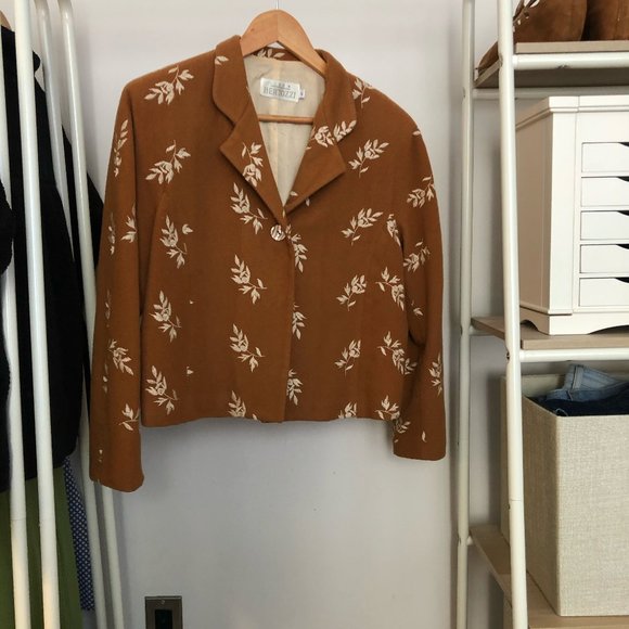 Vintage Linda Bertozzi Wool Floral Camel Jacket - Picture 11 of 11